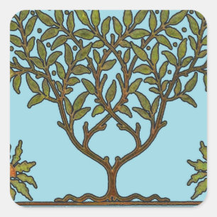 Pegatina Cuadrada Papel pintado floral de William Morris Tree Frieze