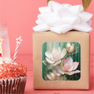 Pegatina Cuadrada Papel pintado floreado Arte de magnolia japonesa