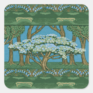 Pegatina Cuadrada Papel pintado vintage de Walter Crane May Tree For