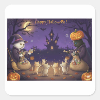 Pegatina Cuadrada Papel&Pukku feliz Halloween!