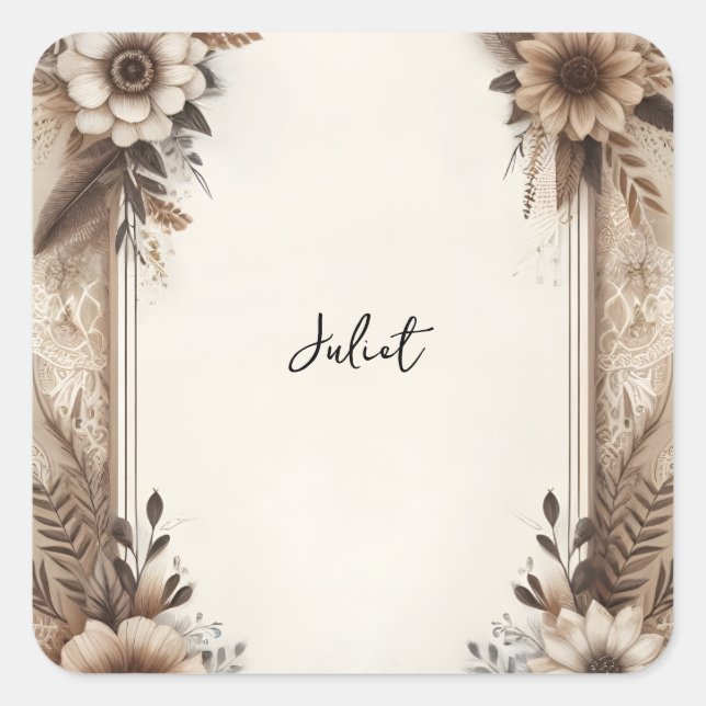 Pegatina Cuadrada Papel reciclado otoñal Paperie Ducha de Novia (Anverso)