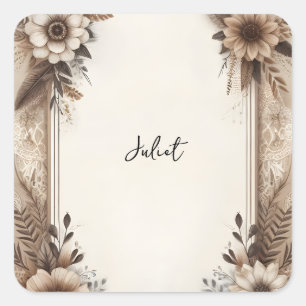 Pegatina Cuadrada Papel reciclado otoñal para baby shower nupcial