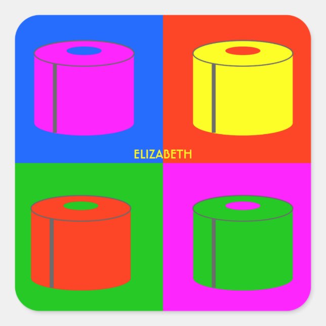 Pegatina Cuadrada Papel retro de tocador psicodélico pop vibrante (Anverso)