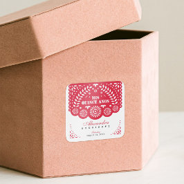 Pegatina Cuadrada Papel rojo picado mis cinco años