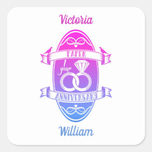 Pegatina Cuadrada Papel tradicional primer aniversario Boda