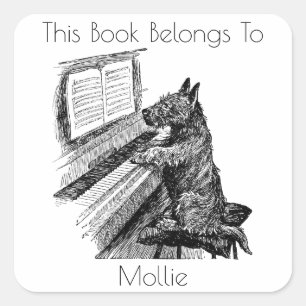 Pegatina Cuadrada Papel vintage en la biblioteca de piano