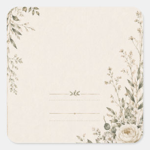 Pegatina Cuadrada Papelería de Boda con Encanto Botánico Natural
