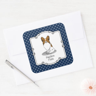 Pegatina Cuadrada Papillon Mom Pap Mom (blanco y estable) Cute Dog M