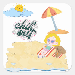 Pegatina Cuadrada paquete de clipart de playa lindo