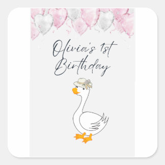 Pegatina Cuadrada Paquete de Stickers de 1er Cumpleaños | Pato y Glo