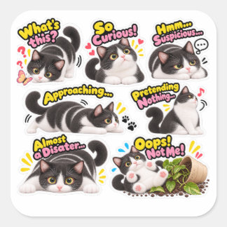 Pegatina Cuadrada Paquete de Stickers de Gato Esmoquin Divertido