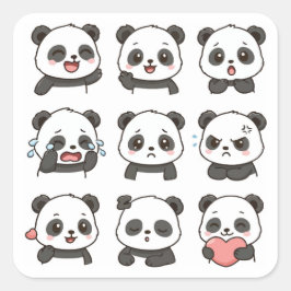 Pegatina Cuadrada Paquete de stickers de panda lindo 