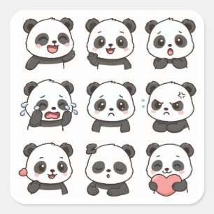 Pegatina Cuadrada Paquete de stickers de panda lindo