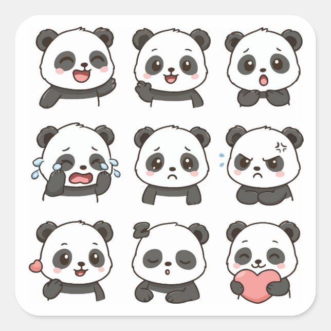 Pegatina Cuadrada Paquete de stickers de panda lindo  (Anverso)