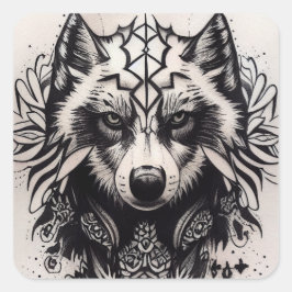 Pegatina Cuadrada Paquete Powerwolf de Lone Wolf Tribal Tattoo Wolve