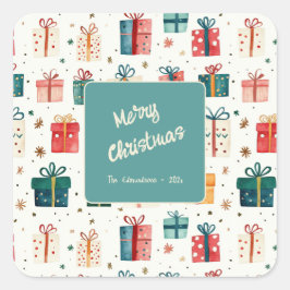 Pegatina Cuadrada Paquetes de regalo para navidades Vintage