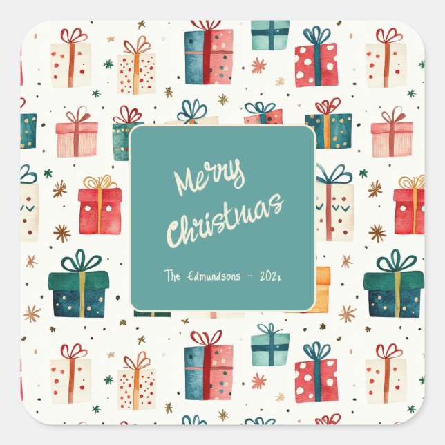 Pegatina Cuadrada Paquetes de regalo para navidades Vintage (Anverso)