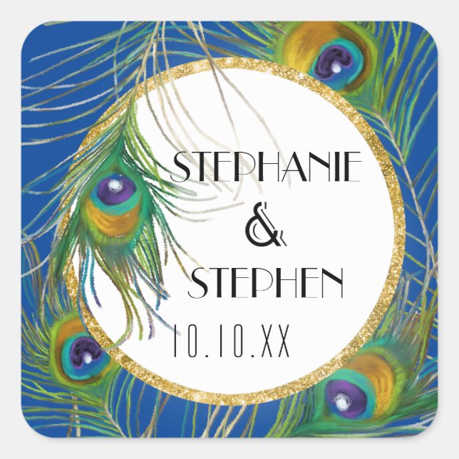 Pegatina Cuadrada Paquetes reales azules con Purpurina de imitación  (Anverso)