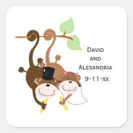 Pegatina Cuadrada Par de monos en un Boda de árbol en favor de la no