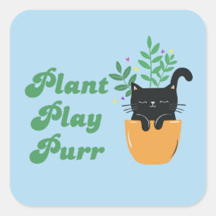 Pegatina Cuadrada Par Retro Superlindo Cat Plant Play