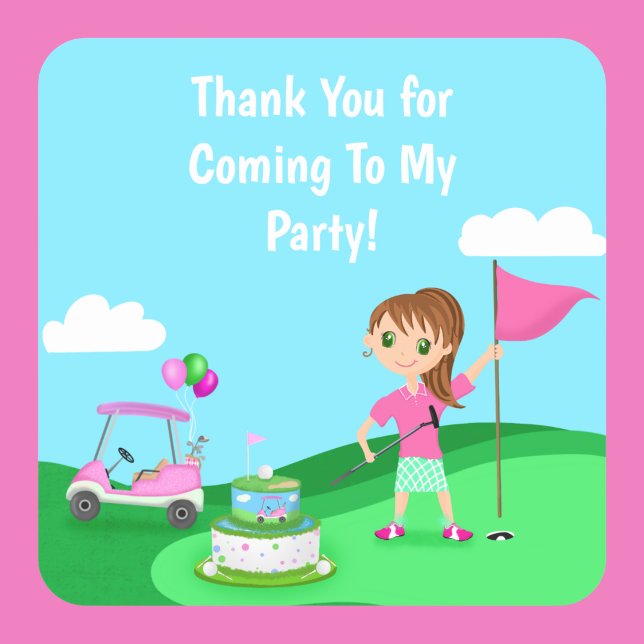 Pegatina Cuadrada Par-Tee Chibi Chica Fiesta de golf Cumpleaños (Subido por el creador)