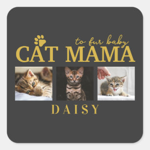 Pegatina Cuadrada para bebé de pelo gato mama mascota personalizado 