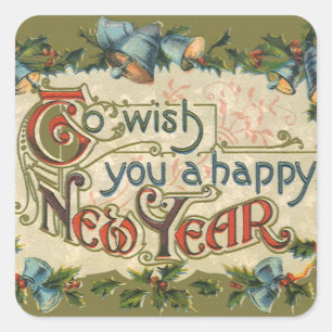Pegatina Cuadrada Para desearte un feliz Año Nuevo, victoriano vinta