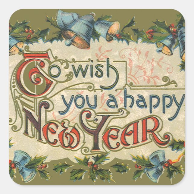 Pegatina Cuadrada Para desearte un feliz Año Nuevo, victoriano vinta (Anverso)