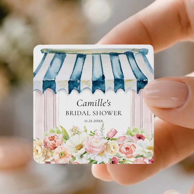 Pegatina cuadrada para despedida de soltera en el  (Flower Market - Garden Bridal Shower Favor Sticker)