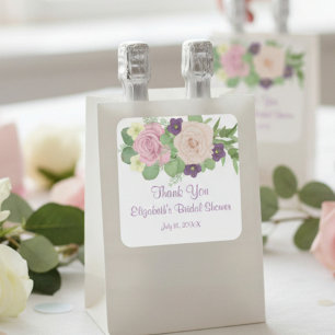 Pegatina cuadrada para ducha de novia con flores p