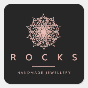 Pegatina Cuadrada Para el rosa de la mandala de Liz negro metálico