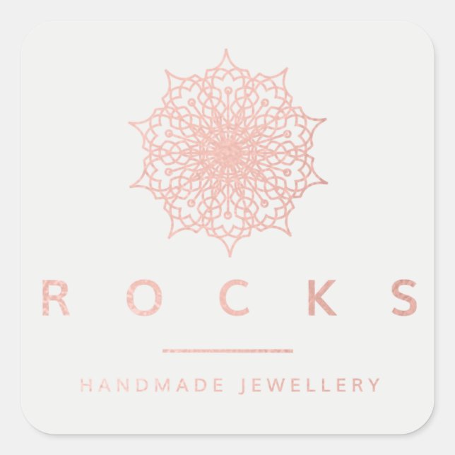 Pegatina Cuadrada Para Liz Mandala Rosa Rosa Rosa Oro Gris Metálico (Anverso)