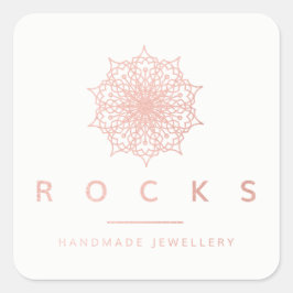 Pegatina Cuadrada Para Liz Mandala Rosa Rosa Rosa Oro Metálico Blanc