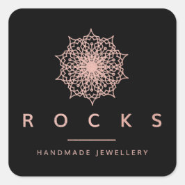 Pegatina Cuadrada Para Liz Mandala Rosa Rosa Rosa Oro Metálico Negro