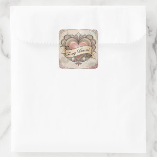 Pegatina Cuadrada Para mi querida: Diseño de corazón ornamentado