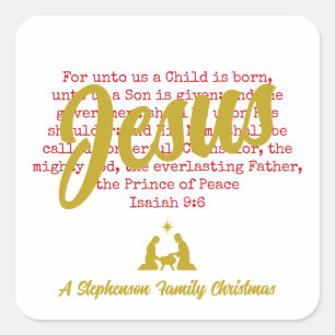 Pegatina Cuadrada PARA NOSOTROS JESÚS Navidad en Oro Blanco