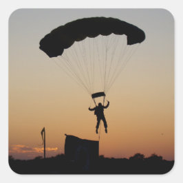 Pegatina Cuadrada Paracaídas de Skydiver en Sunset Sky Diver