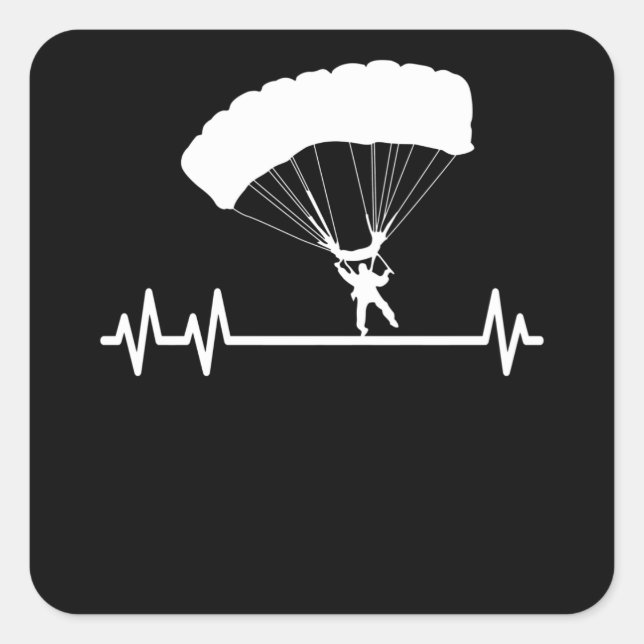 Pegatina Cuadrada Paracaídas Skydiver de SkyDiving Pulse Heartbeat (Anverso)