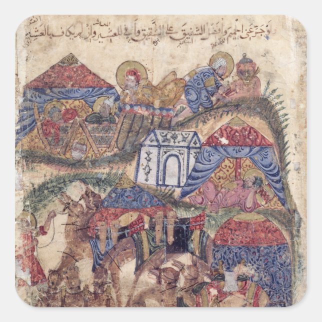 Pegatina Cuadrada Parada de caravanas, de 'The Maqamat' cerca (Anverso)