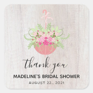 Pegatina Cuadrada Paraguas RÚSTICO   Agradecimiento para Despedida d