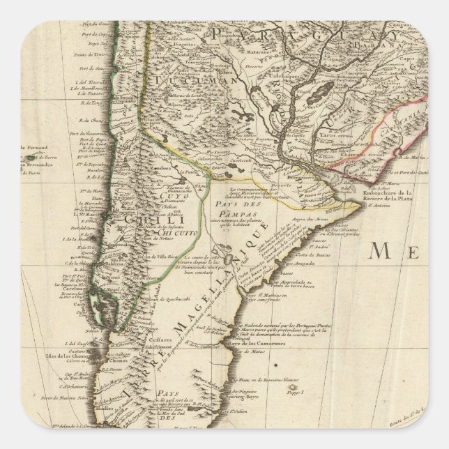 Pegatina Cuadrada Paraguay, América del Sur (Anverso)