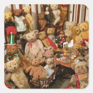 Pegatina Cuadrada Paraíso de coleccionistas de osos de peluche