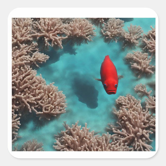 Pegatina Cuadrada paraíso de coral (Anverso)