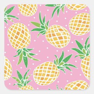 Pegatina Cuadrada Paraíso de la piña: patrón tropical