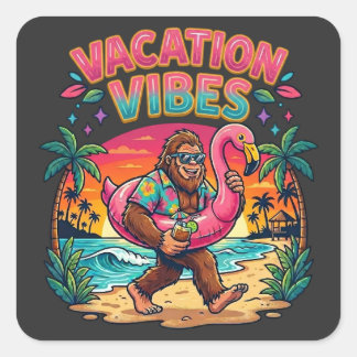 Pegatina Cuadrada Paraíso de la playa Bigfoot Vibraciones de vacacio