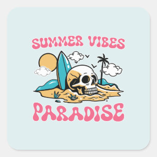 Pegatina Cuadrada Paraíso de las vibraciones de verano - Calavera