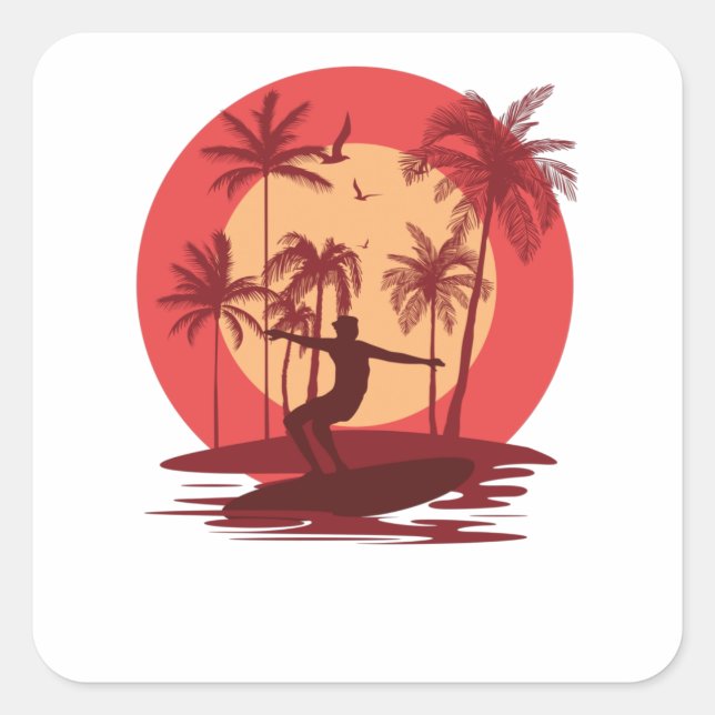 Pegatina Cuadrada Paraíso de Surfing (Anverso)