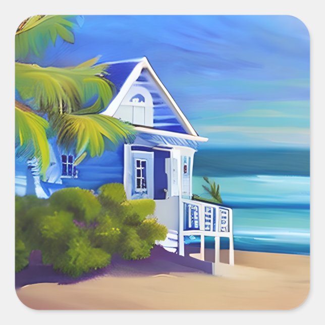 Pegatina Cuadrada Paraíso tropical azul bonito (Anverso)