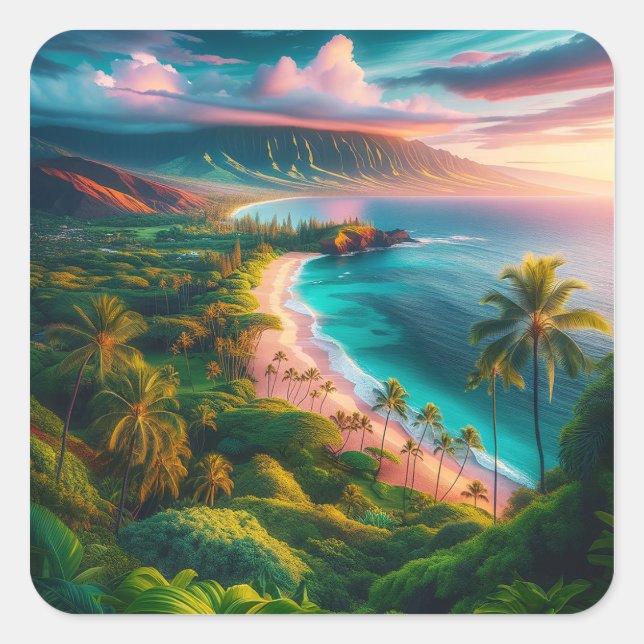 Pegatina Cuadrada Paraíso tropical de la isla de Maui (Anverso)