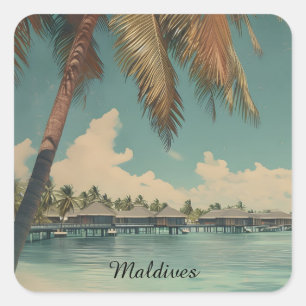 Pegatina Cuadrada Paraíso Tropical de Maldivas – Escape de Isla de L